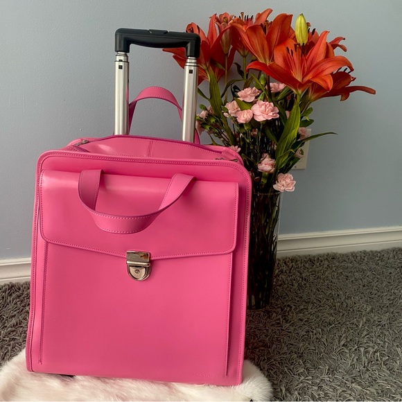 Jack Georges Handbags - Jack Georges Pink Leather Rolling Carry-On Bag